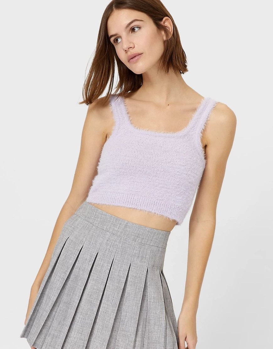 Stradivarius fluffy knit crop top in lilac-Purple | ASOS (Global)