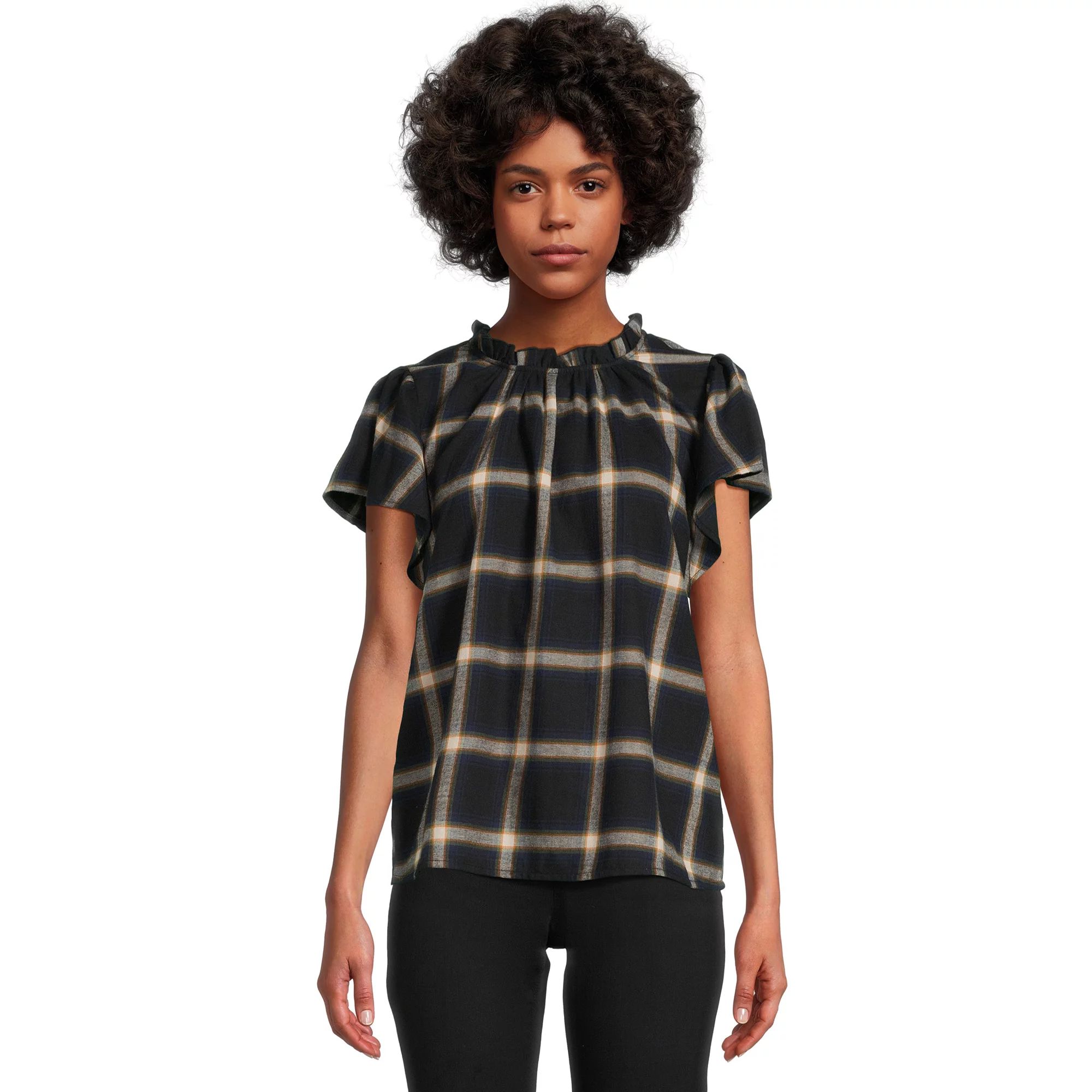 Time and Tru Women's Flutter Sleeve Blouse, Sizes XS-XXXL | Walmart (US)