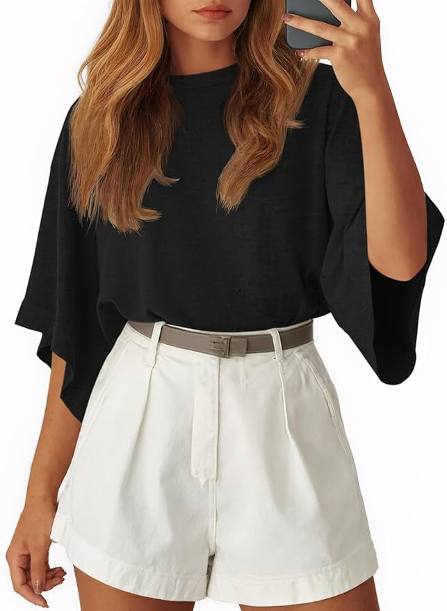 Tankaneo Womens Oversized Batwing Short Sleeve T Shirts Summer Casual Round Neck Tunic Tops Loose... | Amazon (US)