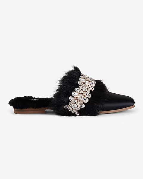 Satin Faux Fur Lined Embellished Slippers | Express