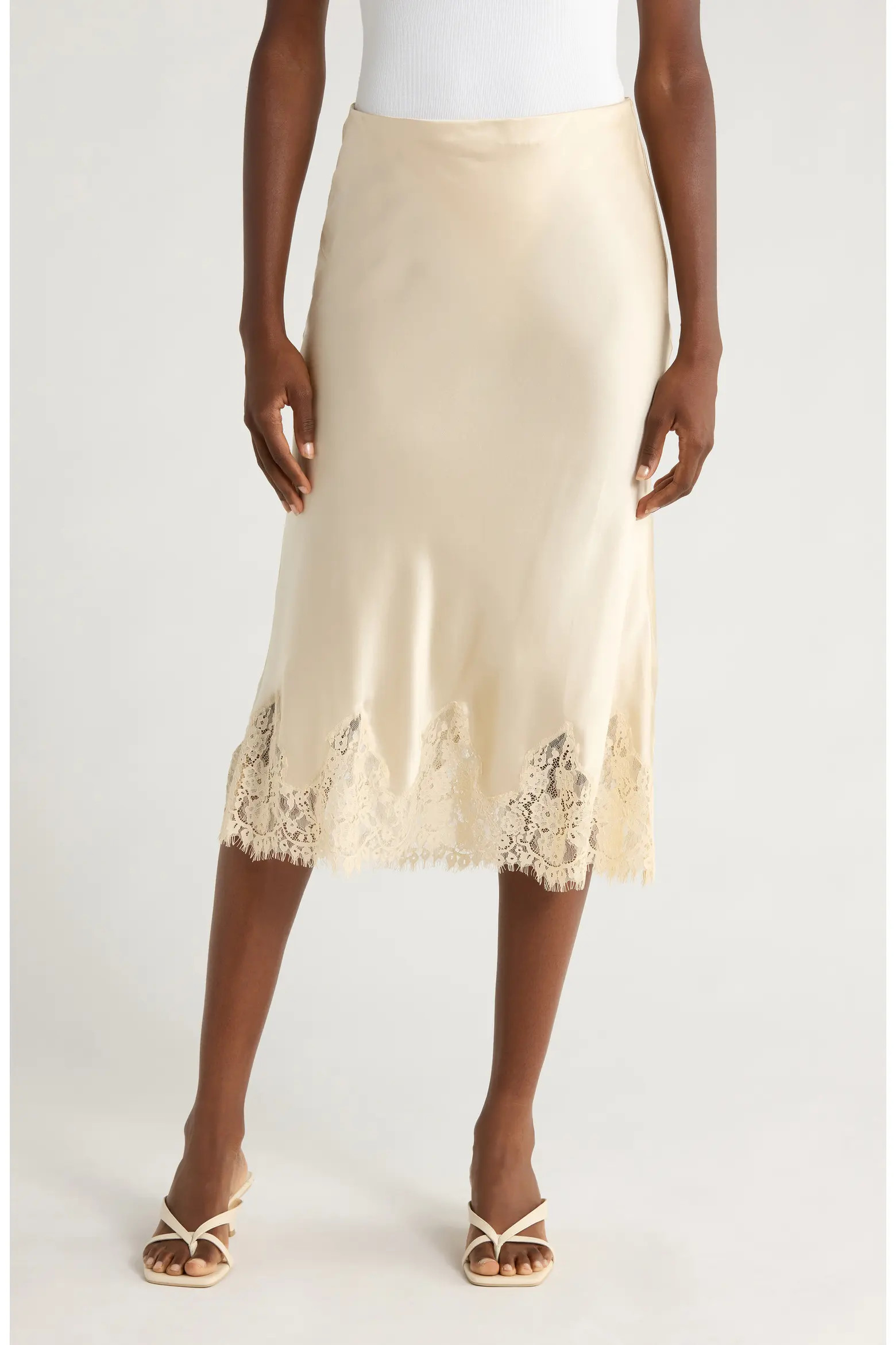 Reformation Carolina Lace Trim Silk Midi Skirt (Women) | Nordstrom | Nordstrom