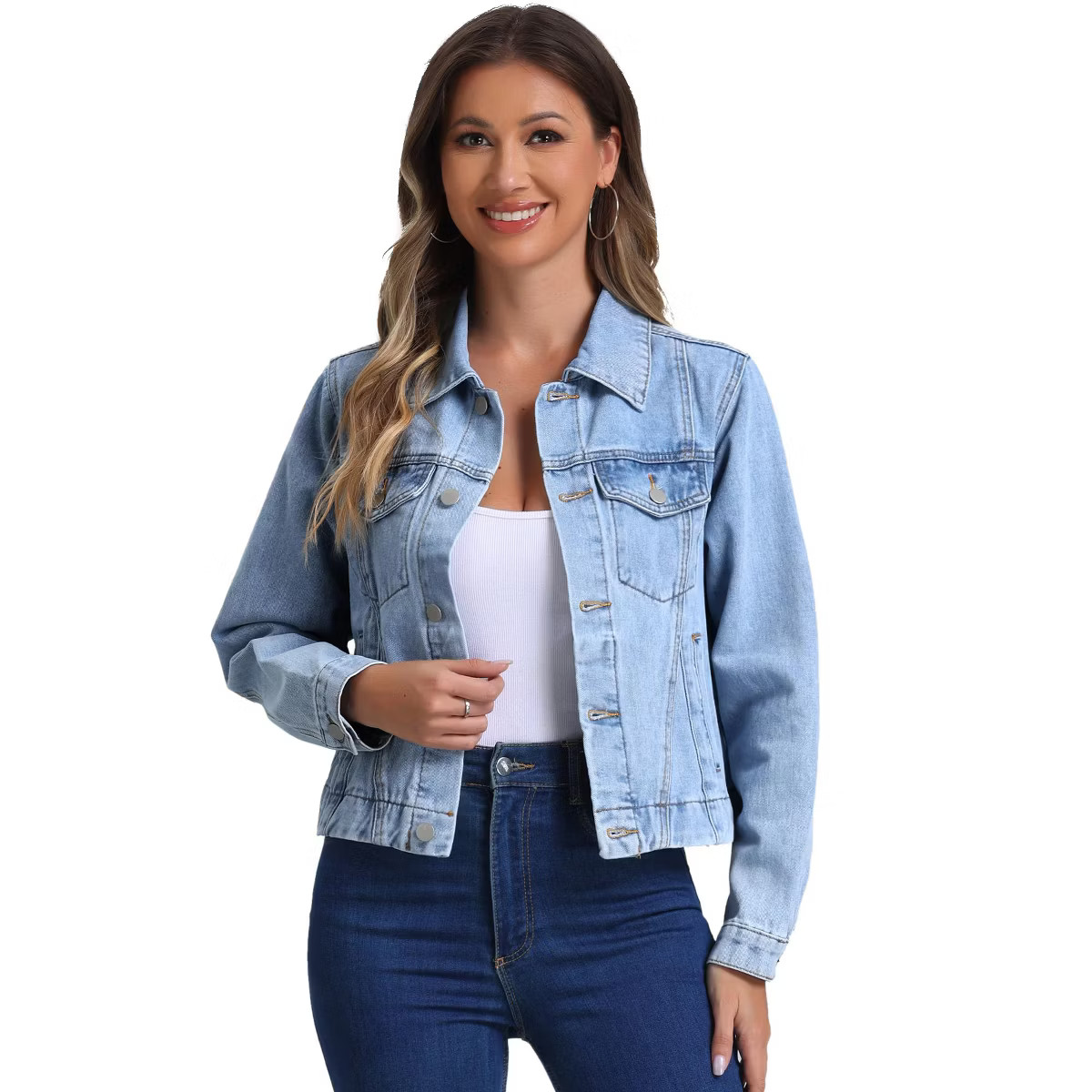 Allegra K Women's Vintage Casual Collar Long Sleeve Button Down Jean Denim Jacket | Target