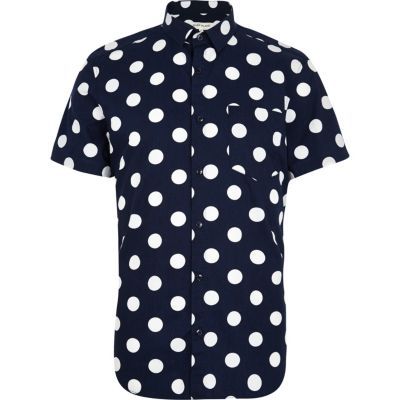 Navy blue polka dot print short sleeve shirt | River Island (UK & IE)