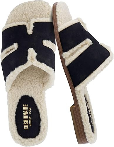 CUSHIONAIRE Women's Voyage Fur Faux Shearling lined slide sandal +Memory Foam, Wide Widths Availa... | Amazon (US)