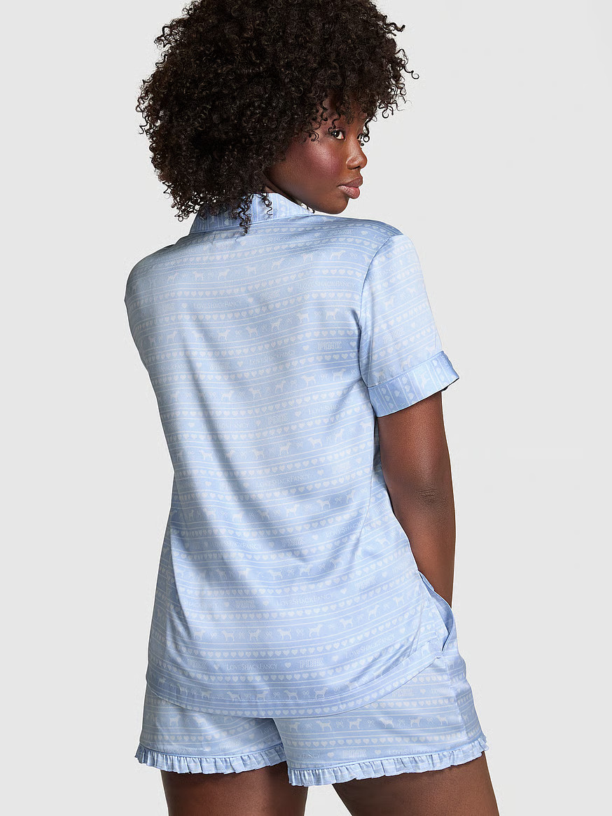 Buy PINK x LoveShackFancy Satin Short Pajama Set, Windsurfer Blue Logo - Order Pajamas Sets onlin... | Victoria's Secret (US / CA )