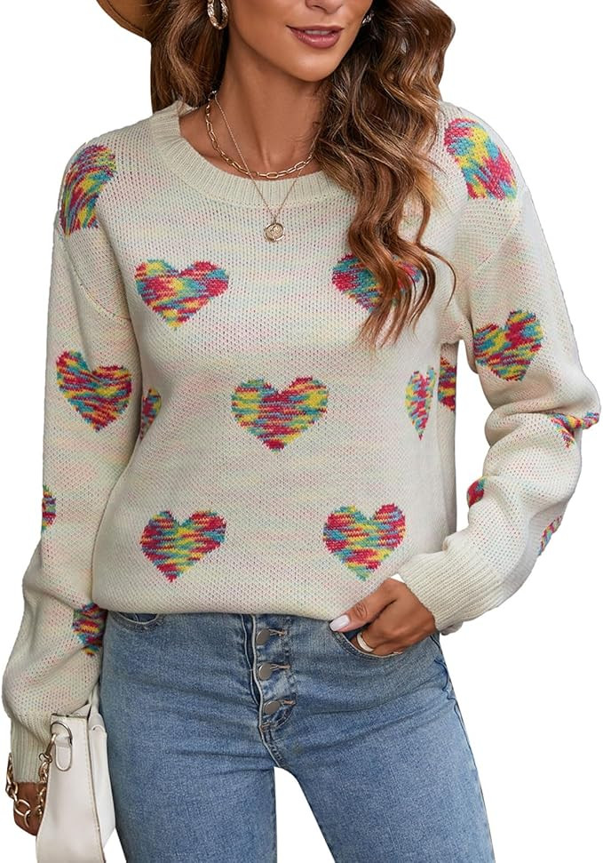 Alsol Lamesa Women's Cute Heart Valentines Sweaters Pullover Long Sleeve Crewneck Casual Knitted ... | Amazon (US)