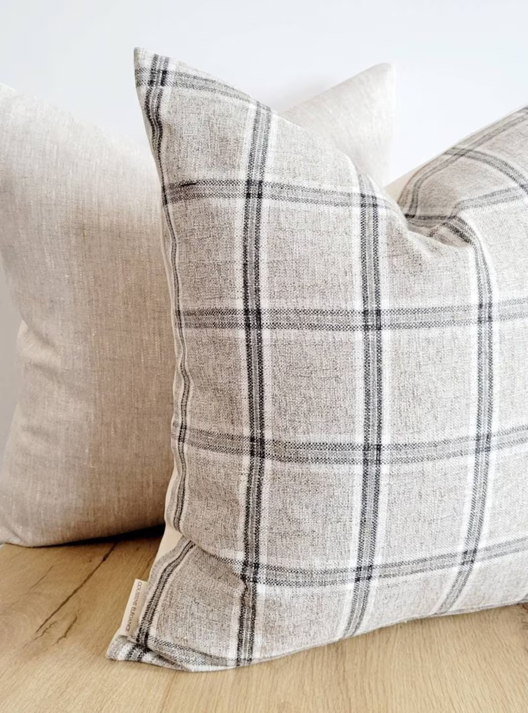 Grey Linen Windowpane Pillow Cover 20x20. Modern Farmhouse Pillow Gray, Plaid Pillow 20x20, Autum... | Etsy (US)