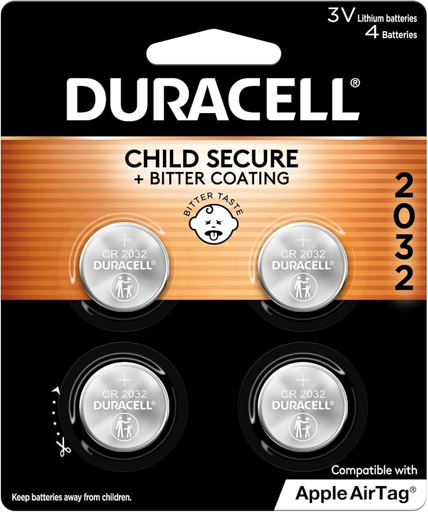 Duracell 2032 Lithium Battery. 4 Count Pack. Child Safety Features. Compatible with Apple AirTag,... | Amazon (US)