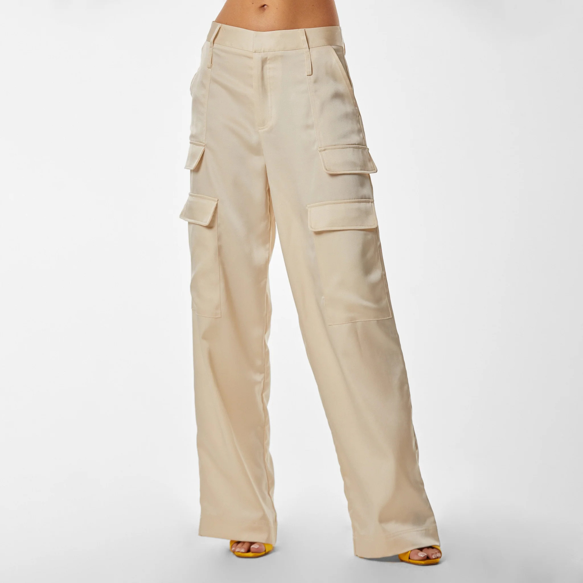 Milan Satin Cargo Pant - Pearl | The Noli Shop