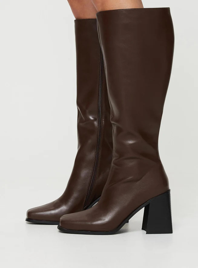 Renzo Knee High Boots Brown | Princess Polly US