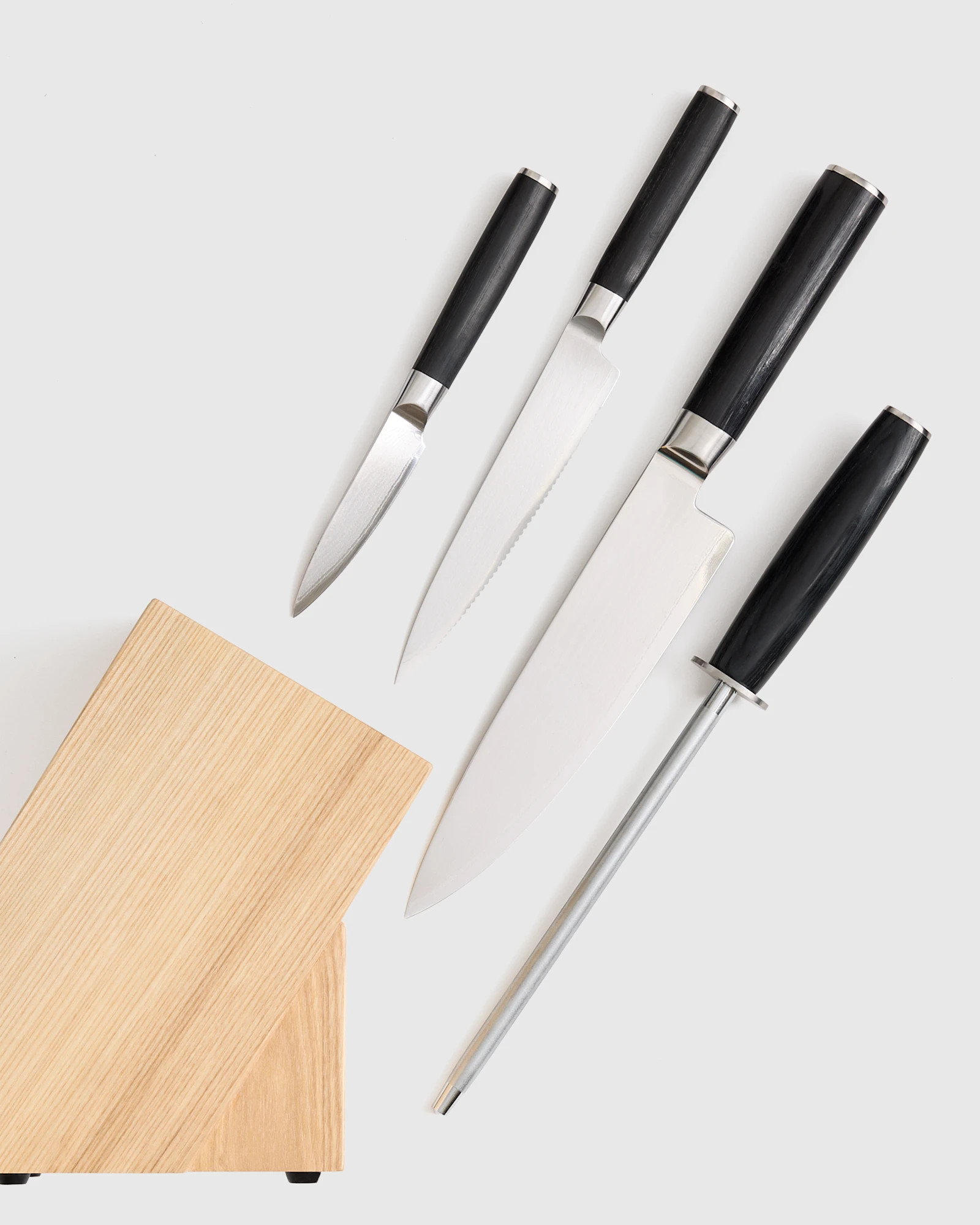Essential Japanese Damascus Steel Knife Set + Block | Quince