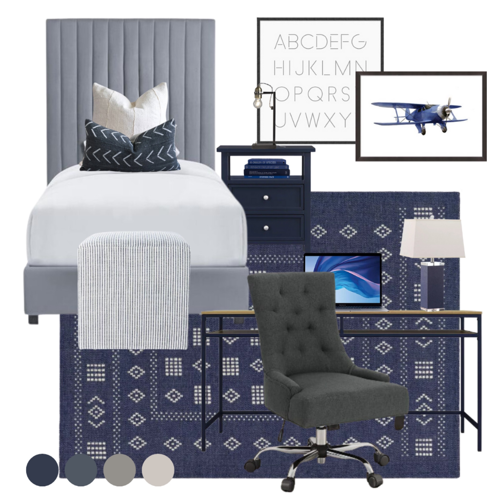 Navy boys bedroom decor inspiration mood board with grey accents. Blue bedroom inspo, boys bedroom decor ideas, bedroom design tips, bedroom decor, teen boys bedroom ideas, tween boys bedroom design ideas, blue decor, navy bedroom ideas

#LTKhome #LTKkids #LTKfamily