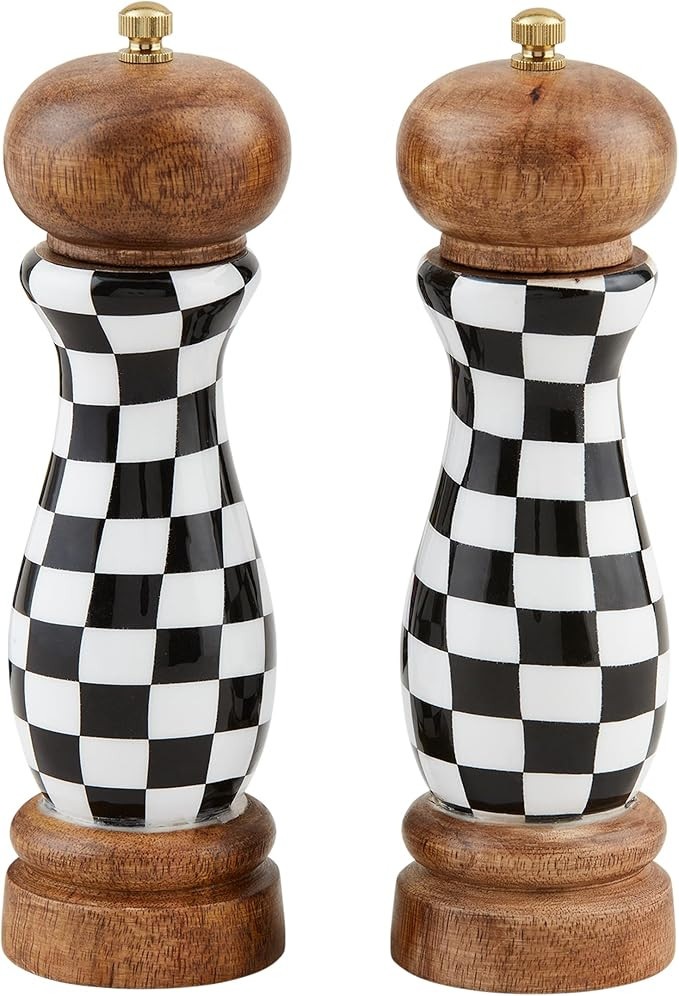 Mud Pie Checked Salt Pepper Grinders, 8" x 2 1/4" dia, WHITE | Amazon (US)