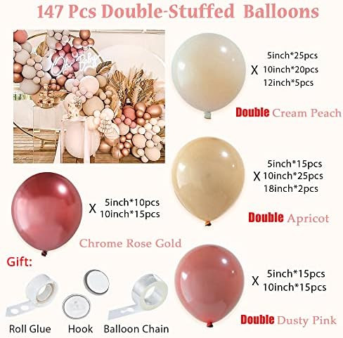 DIY Balloon Arch Garland Kit 147Pcs Double-Stuffed Cream Peach Chrome Rose Gold Balloons for Birt... | Amazon (US)