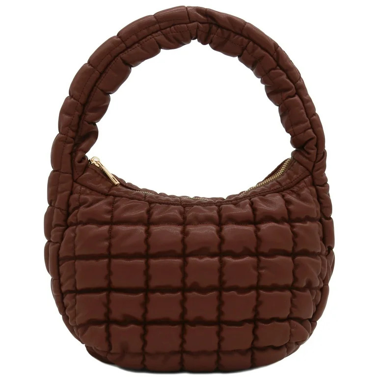 FashionPuzzle Large Light-weight Quilted Soft Lambskin PU Leather Puffer Shoulder Hobo Bag (Brown... | Walmart (US)