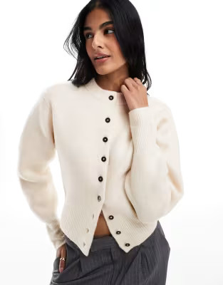 ASOS DESIGN crew neck compact cardigan in cream | ASOS (Global)