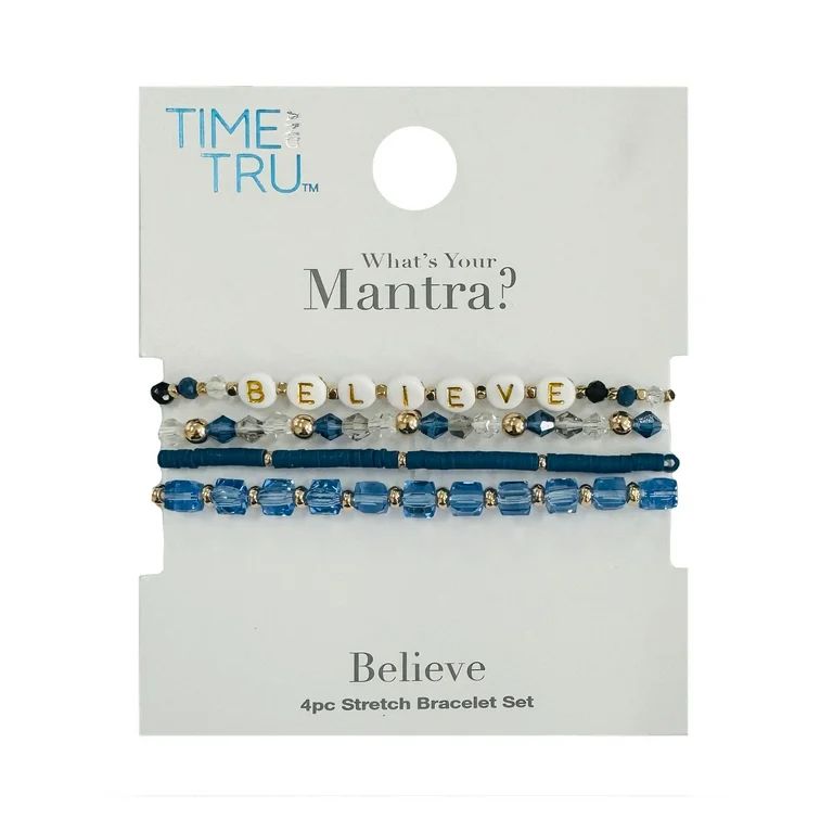 Time and Tru Personalization Stretch Bracelets "Believe" in Blue, 4 Pack | Walmart (US)