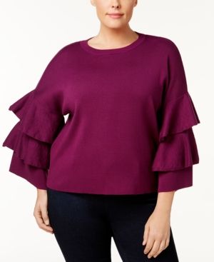 Ny Collection Petite Plus Size Ruffled Bell-Sleeve Sweater | Macys (US)