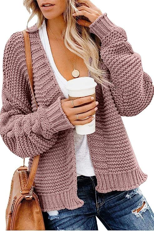 BZB Women's Knit Cardigan Sweater Open Front Long Sleeve Cable Chunky Cardigan Loose Knitwear Out... | Amazon (US)