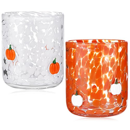Yoiemivy 2 Pack Fall Icon Juice Glasses Pumpkin Glass Cups 14 oz Double Old Fashioned Stemless Wi... | Amazon (US)