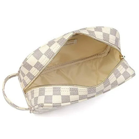 Daisy Rose Luxury Checkered Make Up Bag | PU Vegan Leather Cosmetic toiletry Travel bag (Cream) | Walmart (US)