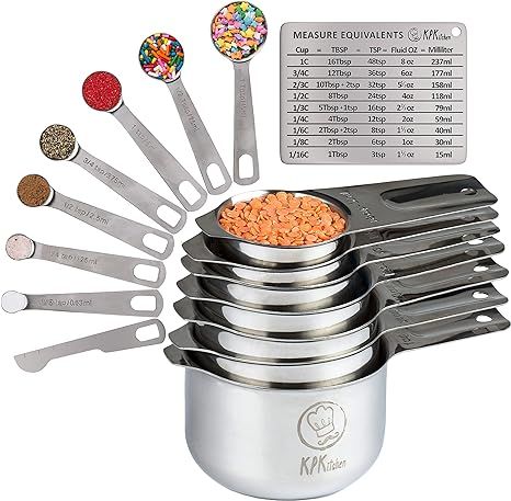 Amazon.com: Stainless Steel Measuring Cups and Spoons Set of 16 - 7 Cup & 7 Spoon + Conversion Ch... | Amazon (US)