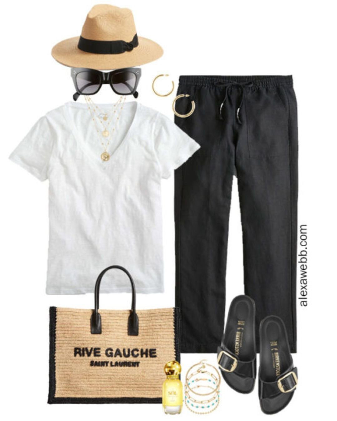 Plus Size Black Linen Pants Outfits - Plus size outfit for hot weather with plus size linen pants to keep cool in! A neutral basic white tee, Birkenstock sandals, and a straw fedora. Alexa Webb

#LTKSeasonal #LTKPlusSize #LTKStyleTip
