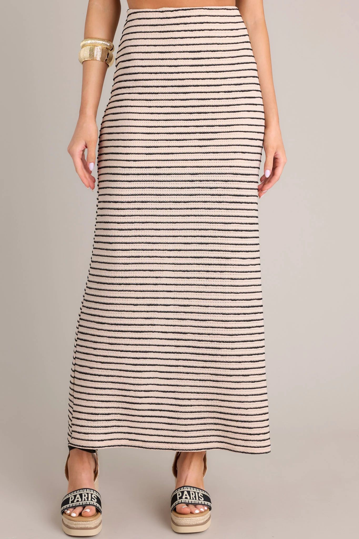 Glimpse of Life Taupe Stripe Knit Maxi Skirt | Red Dress