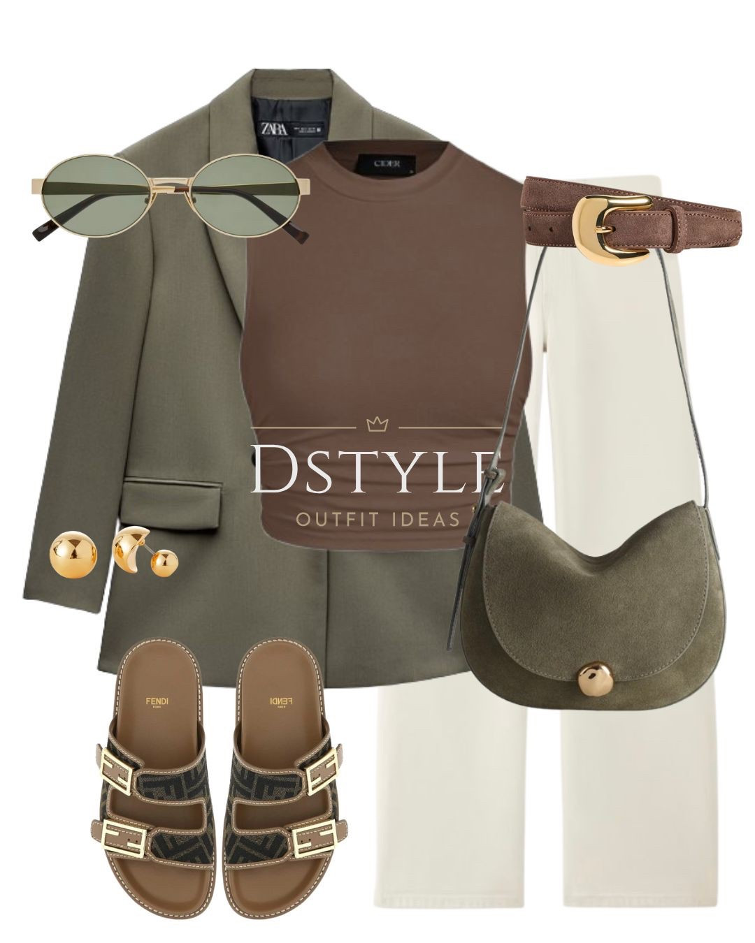 Khaki green blazer, brown top, brown suede belt, green suede bag, YSL sunglasses, Fendi Logo Plaque Open-Toe Sandals 

 

#LTKStyleTip #LTKShoeCrush #LTKItBag