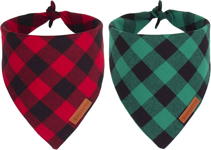ADOGGYGO Christmas Dog Bandanas 2 Pack, Premium Cotton Fabric, Multiple Sizes Offered, Red Green ... | Amazon (US)