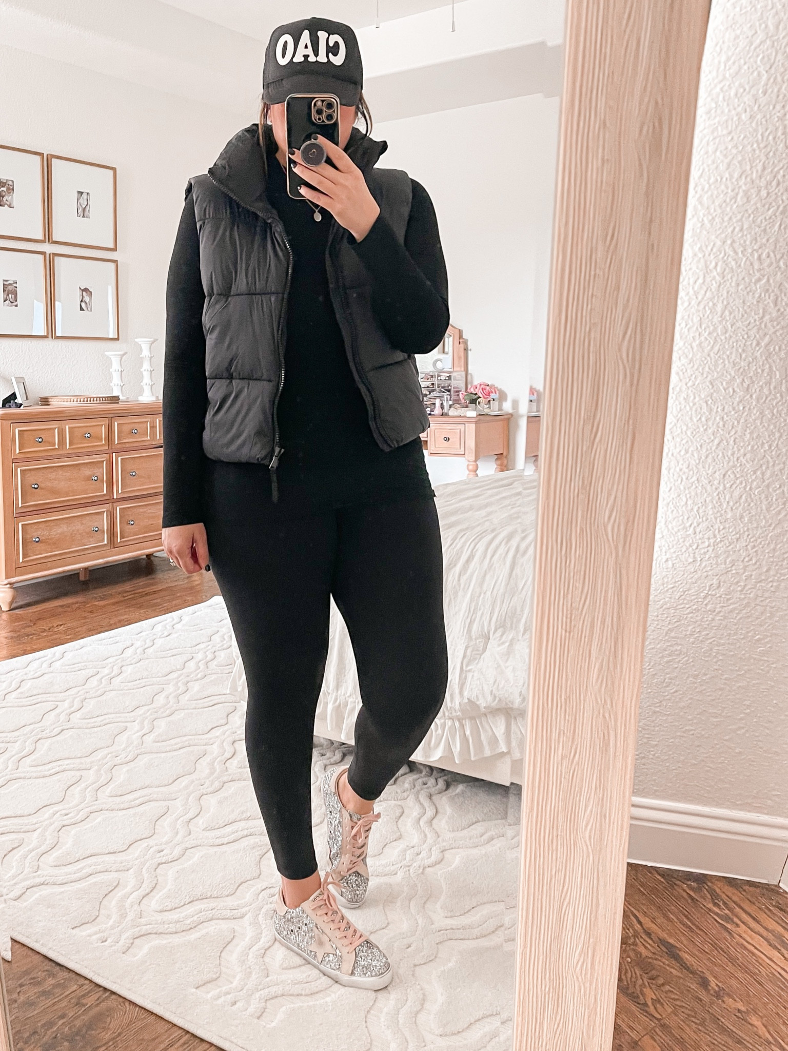 Puffer jacket - large 
Leggings - large 
Undershirt - xl (it’s amazing too!) 
Sneakers and trucker hat 

#LTKSeasonal #LTKsalealert #LTKcurves