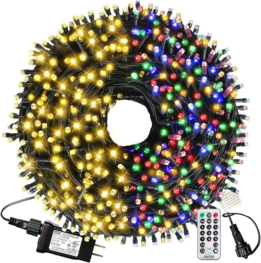 XTF2015 Christmas Outdoor Indoor Lights, 105ft 300 LED End-to-End Connected 9 Modes Timer Remote ... | Amazon (US)