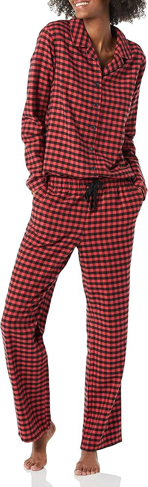 Amazon Essentials Womens Flannel Long-Sleeve Button Front Shirt and Pant Pajama Set | Amazon (US)