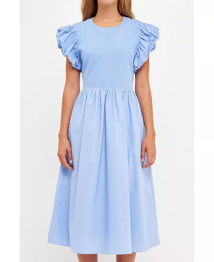 Women's Puff Sleeve Mixed Media Dress | Macy's