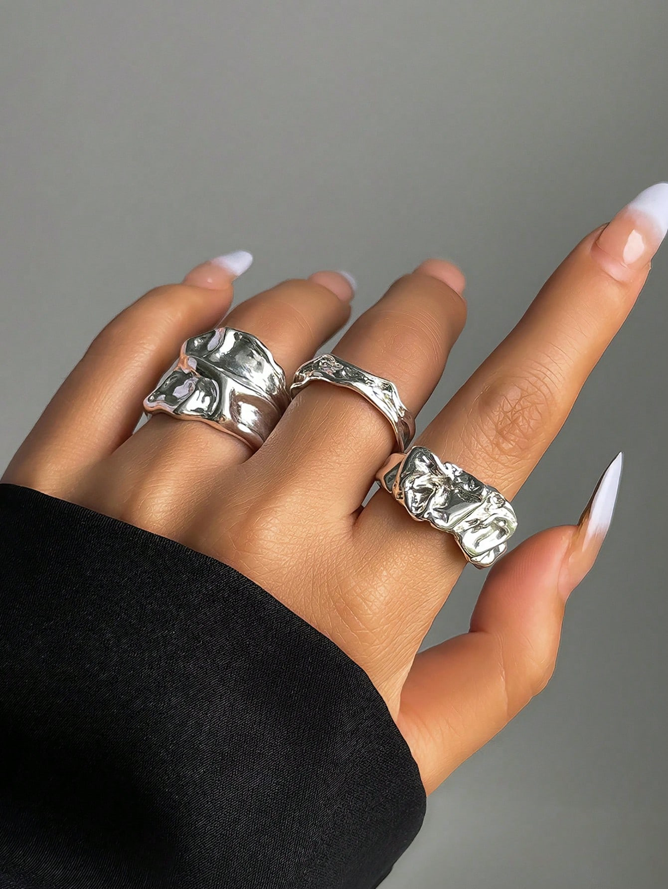 3pcs Vintage Asymmetrical Abstract Rings, Women's Adjustable Gold & Silver Ring Set, Gift For Her... | SHEIN