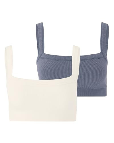 Florence By Mills Women's Square Neck Bralette 2 Pack, Jet Stream/Grisaille, Small | Amazon (US)