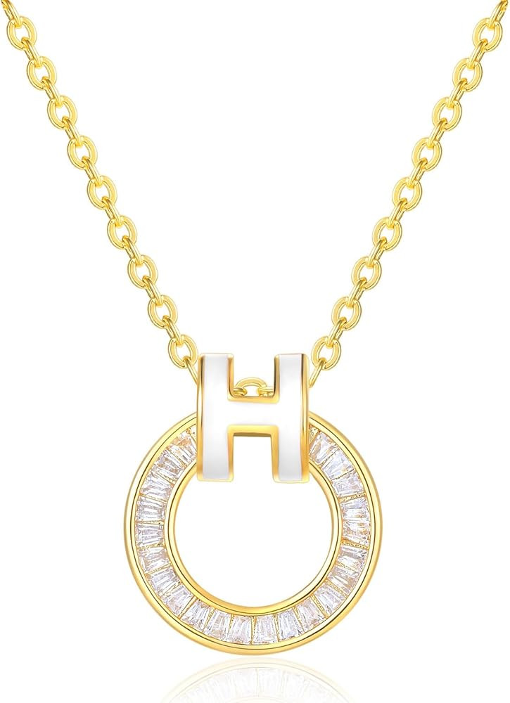 Collar de oro para mujer, delicado collar de oro con dije de esmalte en H, regalo de Navidad para... | Amazon (US)