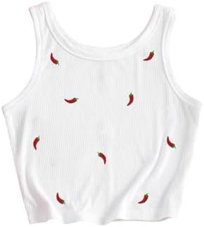SweatyRocks Women's Chili Pepper Embroidery Crop Tops Casual Summer Crewneck Ribbed Tank Top | Amazon (US)