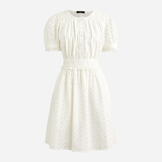 Button-front mini dress in eyelet | J. Crew US