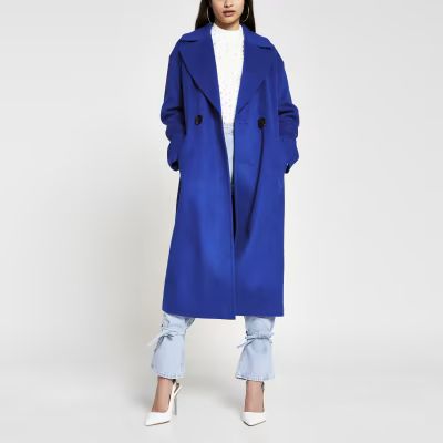 Blue slouch long line coat | River Island (US)