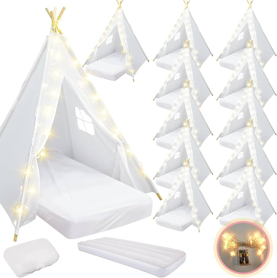 Lemosae 12 Pack Teepee Tent Bulk for Kids with Light String Inflatable Airbed Fitted Sheet, Natur... | Amazon (US)