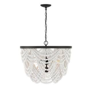 5-Light Oil Rubbed Bronze Chandelier with White Wood Beads | The Home Depot