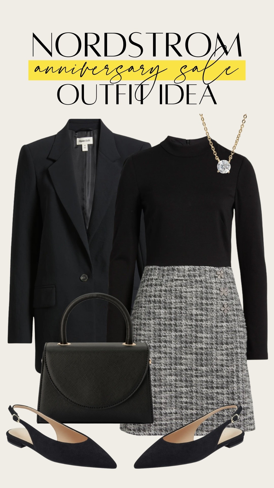 Classic black workwear look. This long sleeve black dress with plaid skirt is perfect for your capsule wardrobe and if you need to be business professional or need a warmer look, can pair with a black blazer. Nordstrom Anniversary Sale / NSale 2025 

#LTKSaleAlert #LTKStyleTip #LTKWorkwear