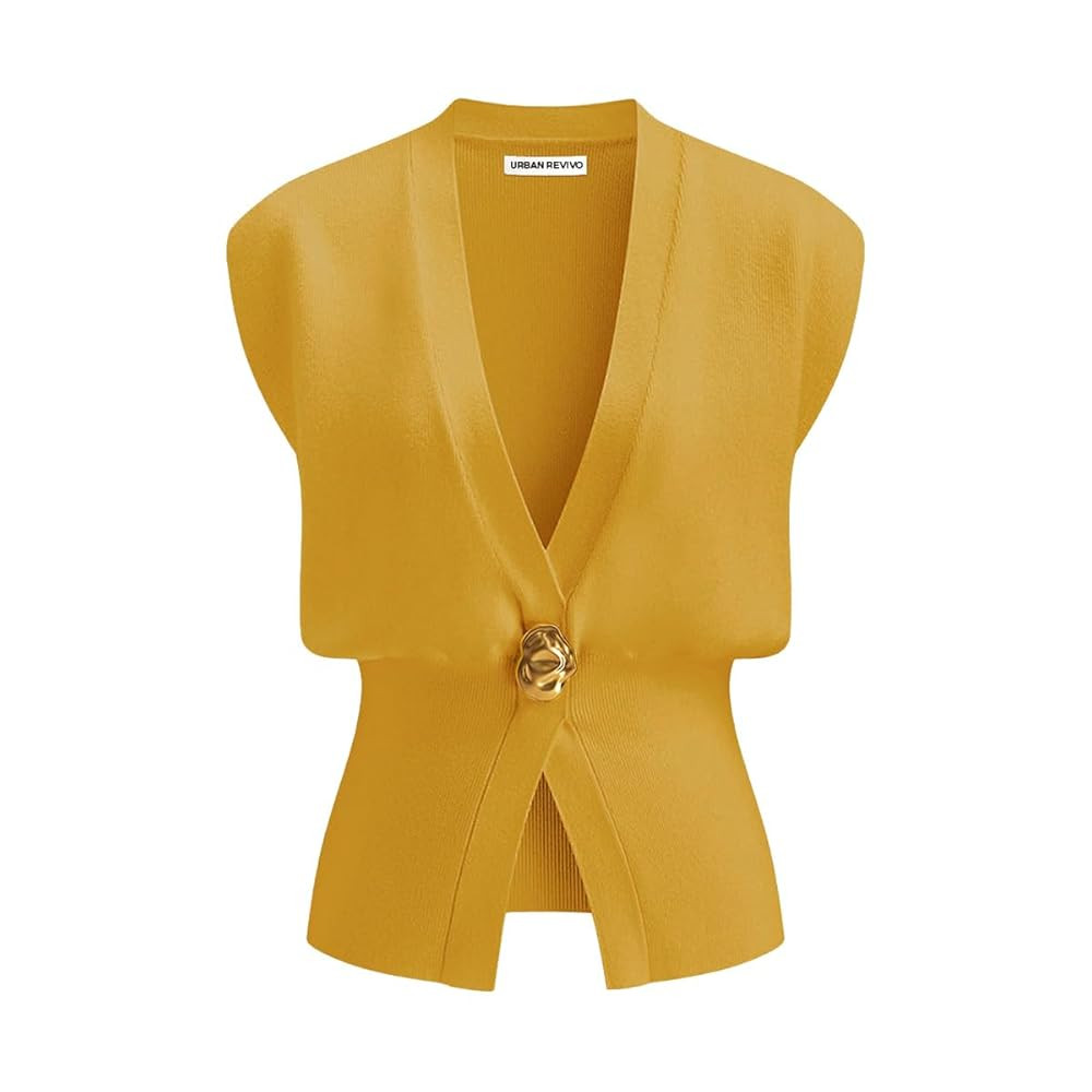 Women's Sweater Vest Sleeveless V-Neck Knit Tops Lightweight with Gold Leaf Button Down Cardigans | Amazon (US)