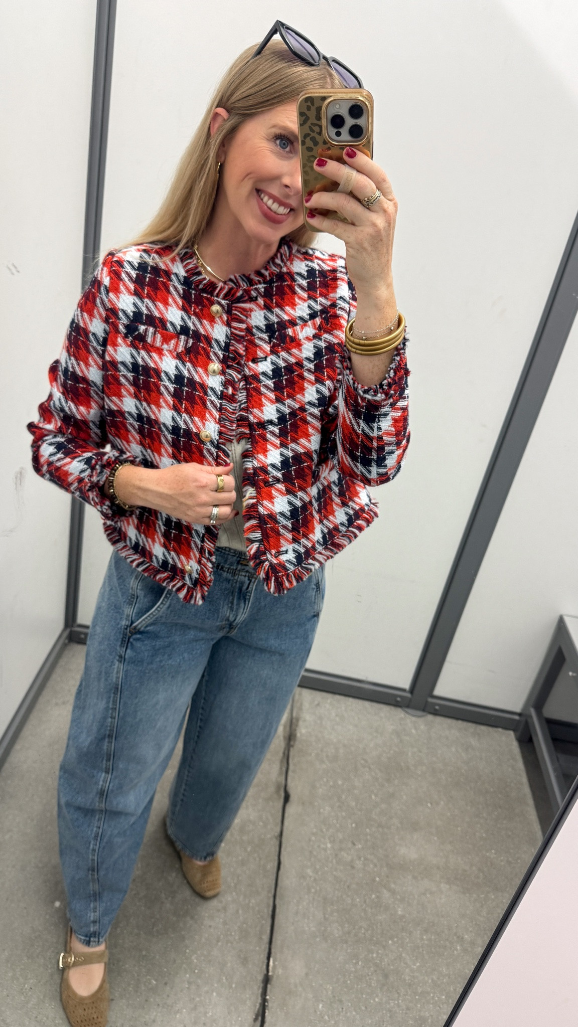 Walmart free assembly outfit, tweed jacket, barrel jeans

#LTKootd