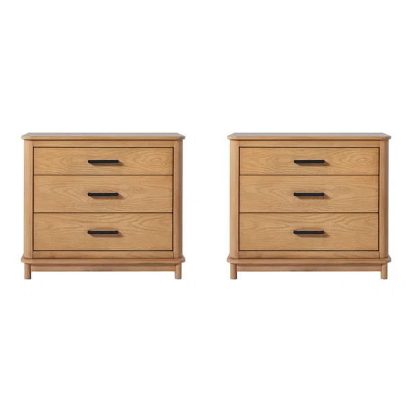 Contemporary Wood 3-Drawer Nightstand with Easy Drawer Assembly, Set of 2 | Wayfair North America