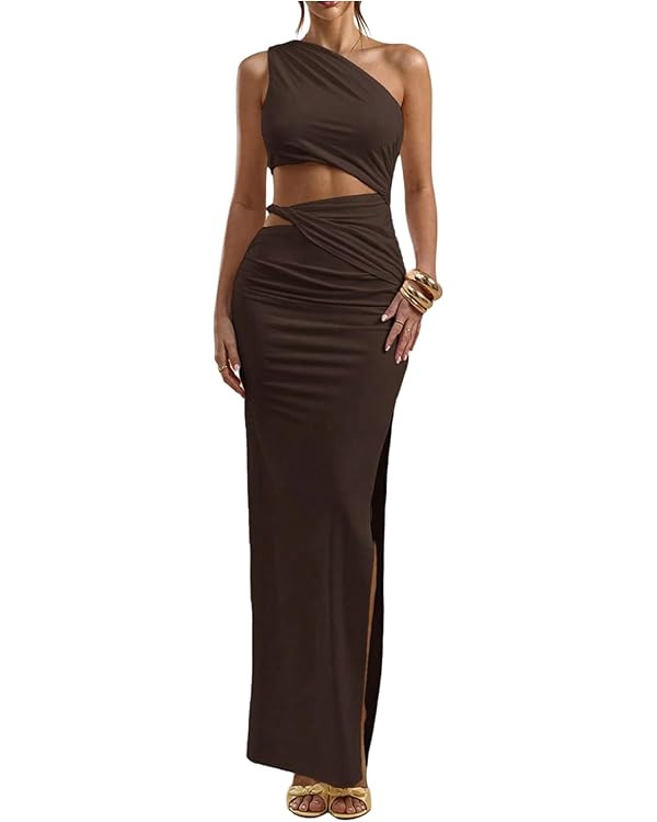 Floerns Women's One Shoulder Cutout Bodycon Maxi Wedding Guest Dress | Amazon (US)