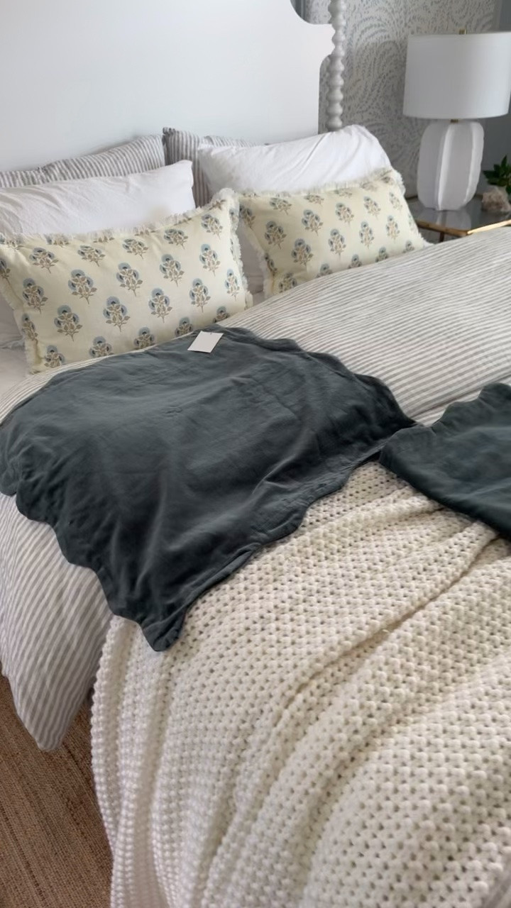 Pretty scalloped velvet pillow covers for our coastal Serena and Lily inspired guest bedroom Wayfair find