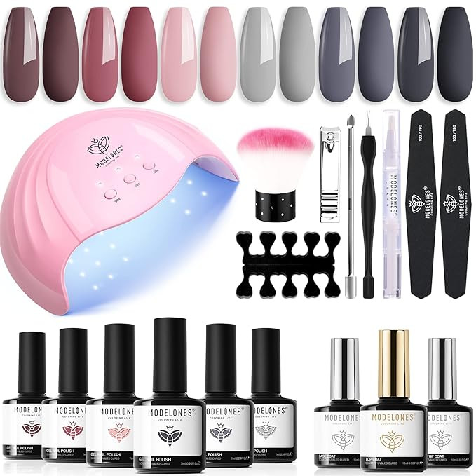 Modelones Gel Nail Polish Kit With 48W U V Light LED Nail Lamp, 6 Colors Nude Pink Gel Nail Polis... | Amazon (US)
