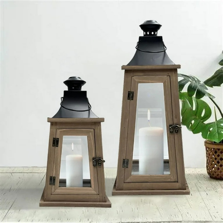 Better Homes & Gardens Rustic Wood Metal Candleholder Lantern, 14", Medium | Walmart (US)